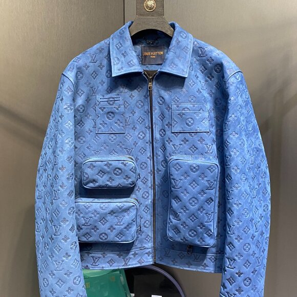 Louis Vuitton Monogram-Embossed Leather Utility Jacket – Light Blue - Picture 1 of 9